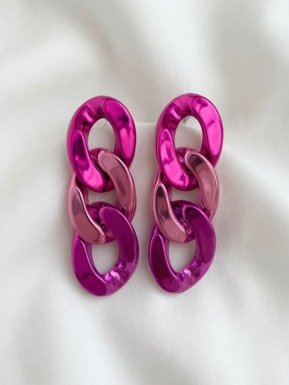 Pink Linked Chain Drop Earrings - Unbranded